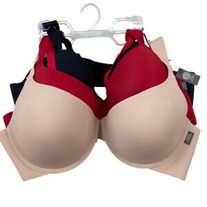 Vince Camuto Full Figure Spacer T-Shirt Bras 42C 3-Pack Skin Tone Red Black NWT